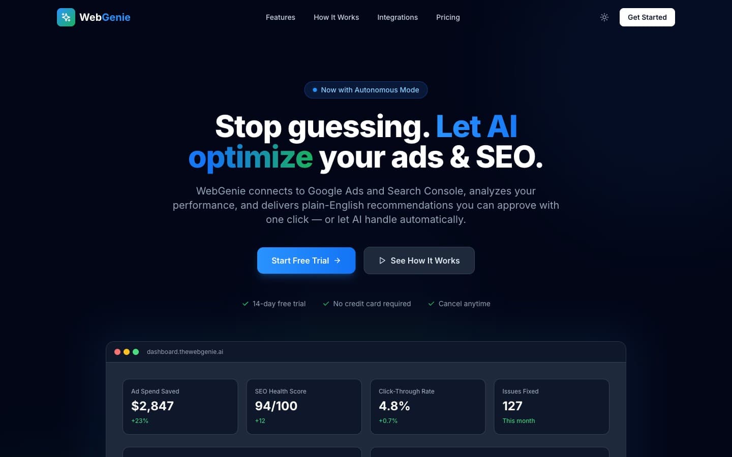 WebGenie product screenshot